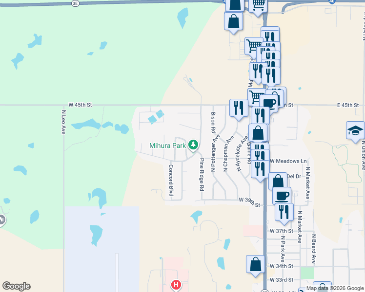 map of restaurants, bars, coffee shops, grocery stores, and more near 7 Red Rock Road in Shawnee