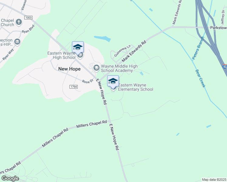 map of restaurants, bars, coffee shops, grocery stores, and more near 1271 East New Hope Road in Goldsboro