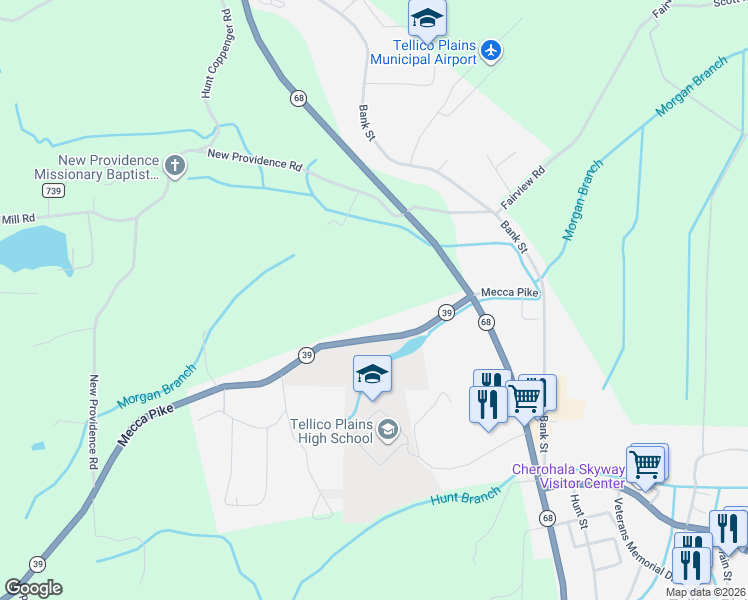 map of restaurants, bars, coffee shops, grocery stores, and more near 180 Mecca Pike in Tellico Plains