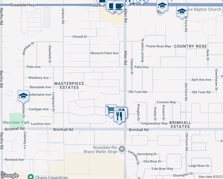 map of restaurants, bars, coffee shops, grocery stores, and more near 13101 Fall River Place in Bakersfield