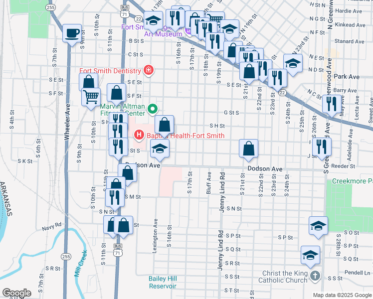 map of restaurants, bars, coffee shops, grocery stores, and more near 1116 South 17th Street in Fort Smith