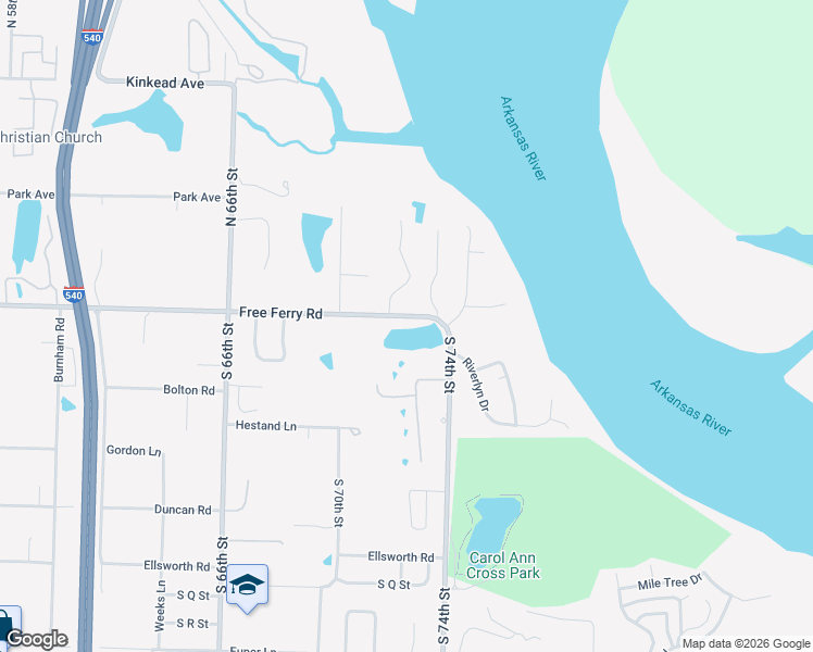 map of restaurants, bars, coffee shops, grocery stores, and more near 7000 Free Ferry Road in Fort Smith