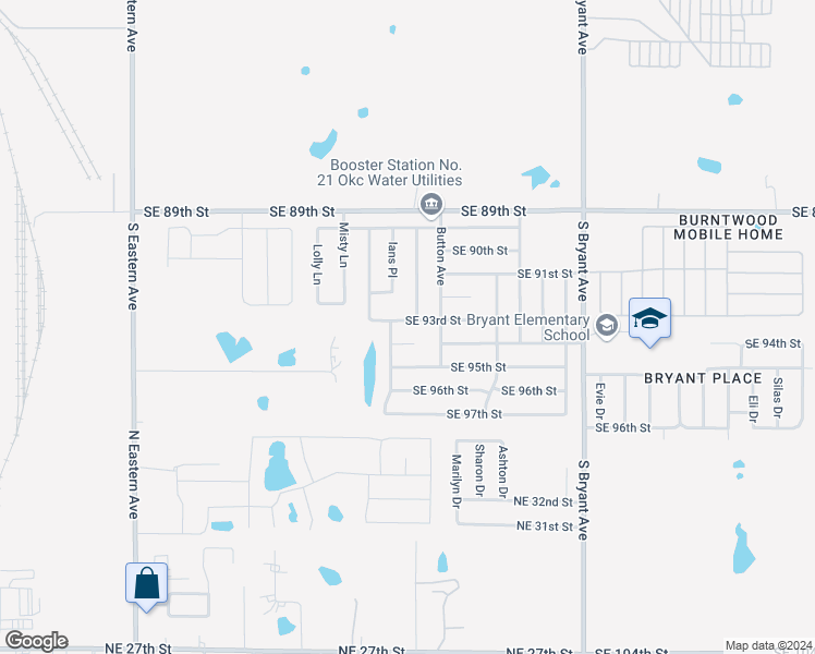 map of restaurants, bars, coffee shops, grocery stores, and more near 2608 Southeast 93rd Street in Oklahoma City