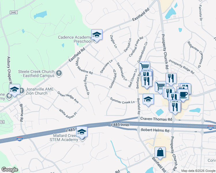 map of restaurants, bars, coffee shops, grocery stores, and more near in Charlotte