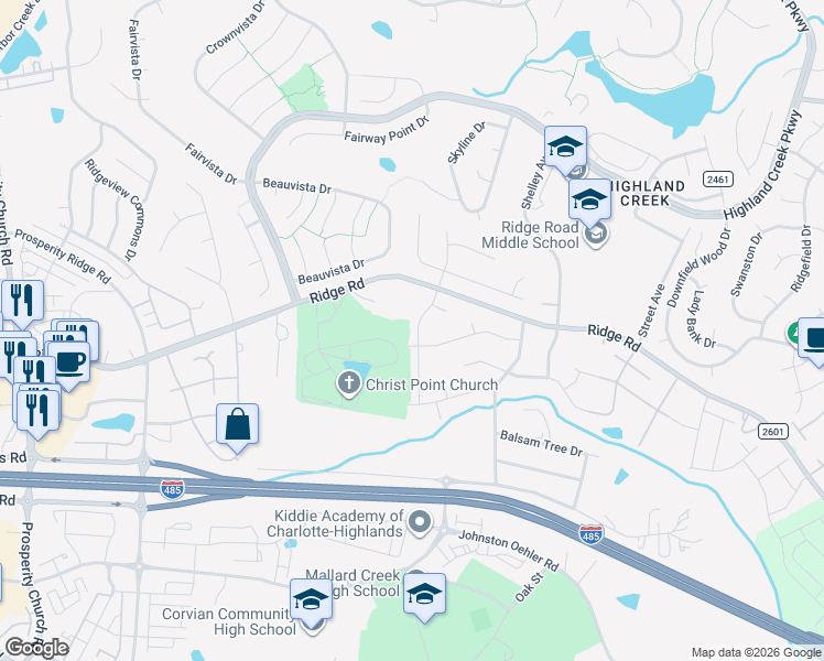 map of restaurants, bars, coffee shops, grocery stores, and more near in Charlotte
