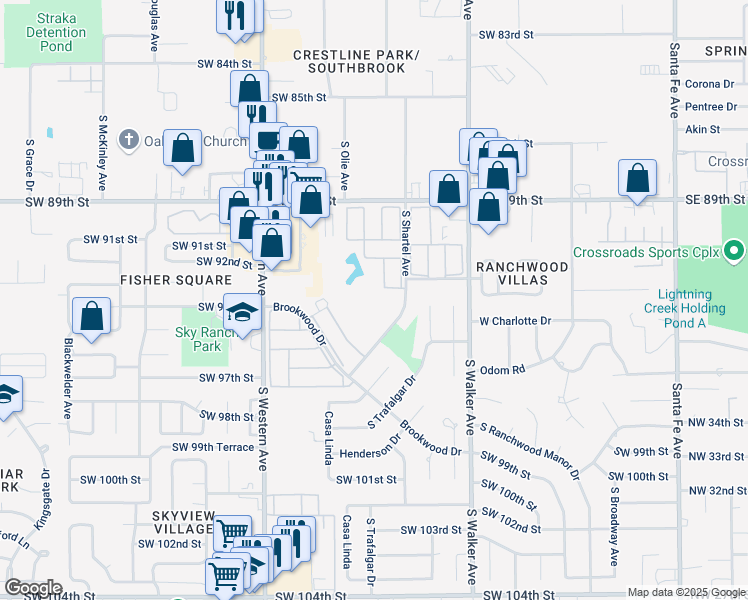 map of restaurants, bars, coffee shops, grocery stores, and more near 9401 South Shartel Avenue in Oklahoma City