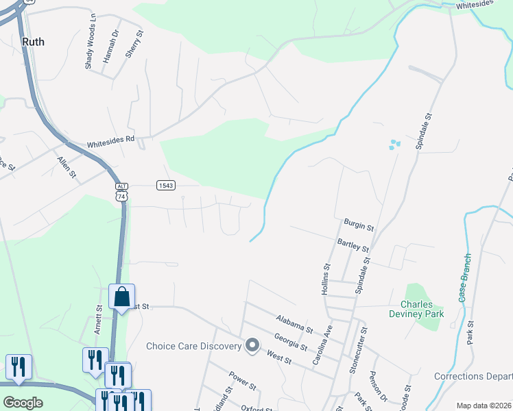 map of restaurants, bars, coffee shops, grocery stores, and more near in Spindale