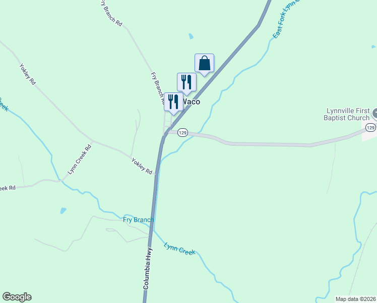 map of restaurants, bars, coffee shops, grocery stores, and more near 220 Waco Road in Lynnville