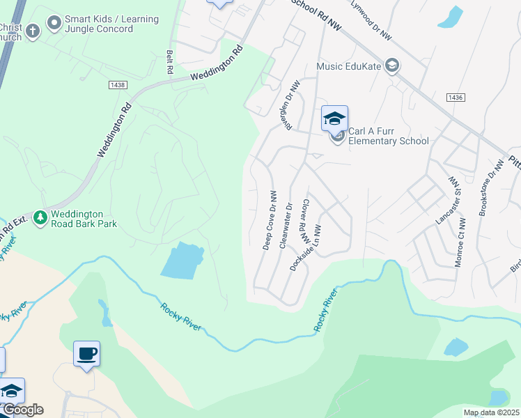 map of restaurants, bars, coffee shops, grocery stores, and more near 2898 Island Point Drive Northwest in Concord