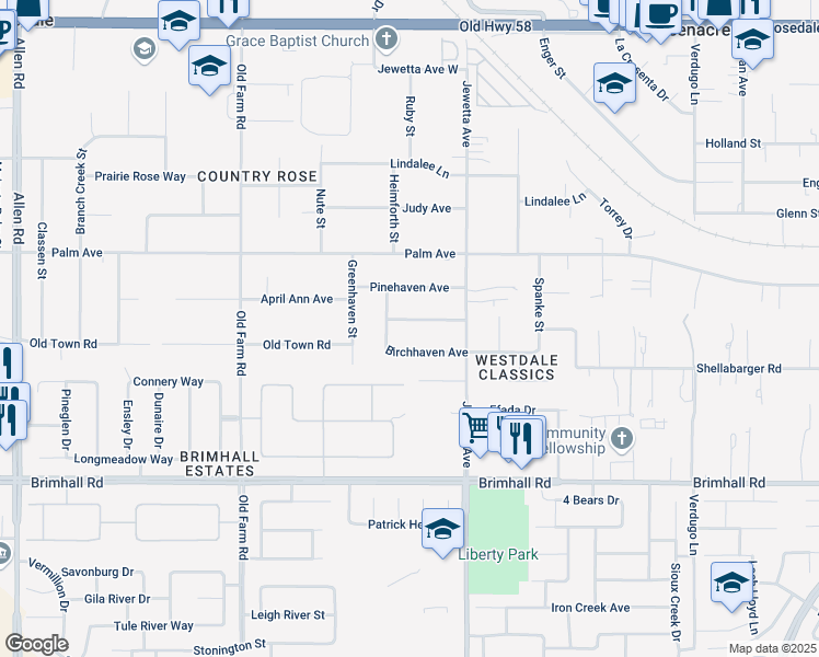 map of restaurants, bars, coffee shops, grocery stores, and more near 11500 Cedarhaven Avenue in Bakersfield