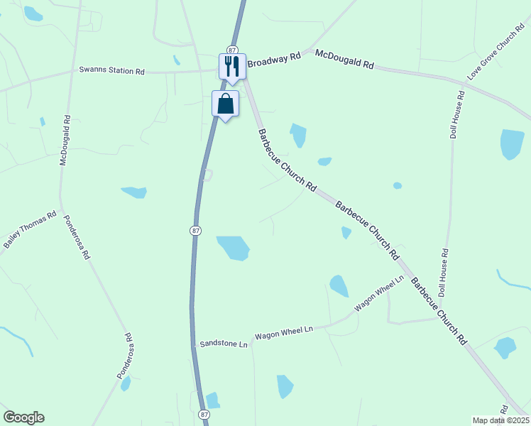 map of restaurants, bars, coffee shops, grocery stores, and more near 135 Longleaf Pine Way in Sanford