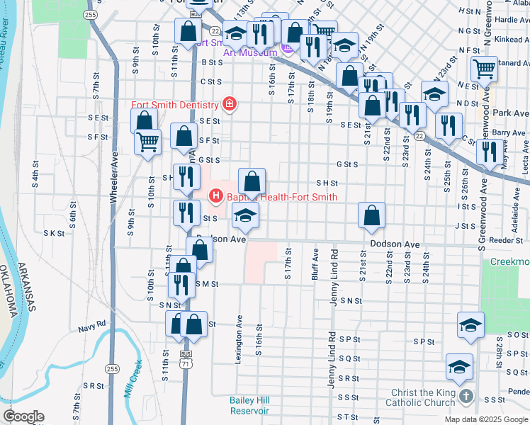 map of restaurants, bars, coffee shops, grocery stores, and more near 1018 South 16th Street in Fort Smith