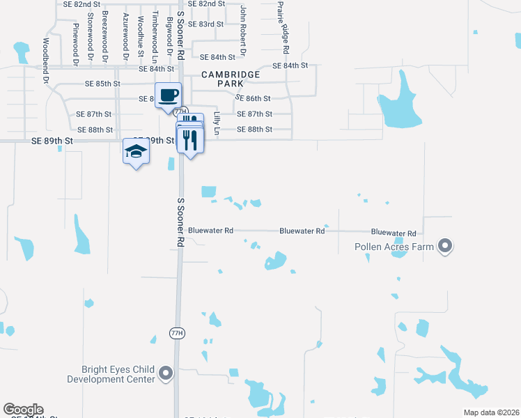 map of restaurants, bars, coffee shops, grocery stores, and more near 5921 Bluewater Road in Oklahoma City