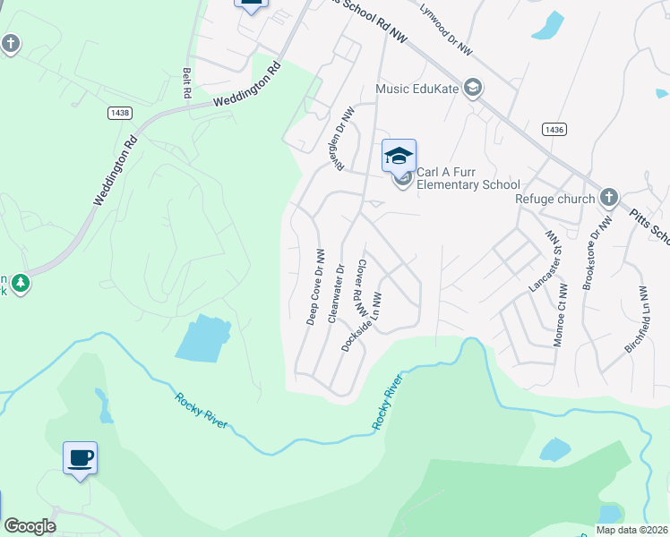 map of restaurants, bars, coffee shops, grocery stores, and more near 464 Clearwater Drive in Concord