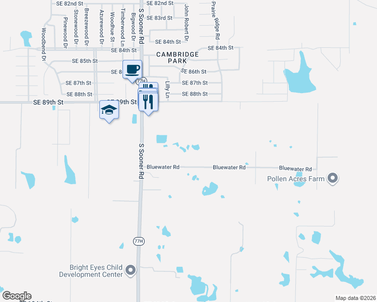 map of restaurants, bars, coffee shops, grocery stores, and more near 5921 Bluewater Road in Oklahoma City