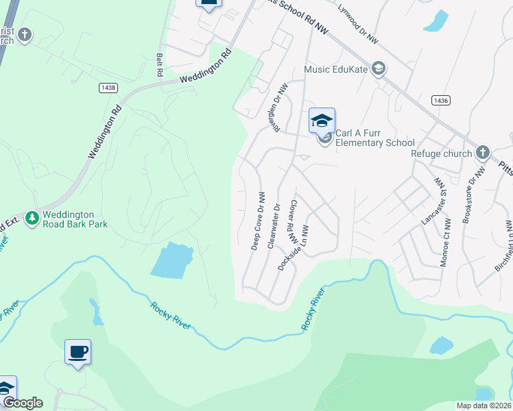 map of restaurants, bars, coffee shops, grocery stores, and more near 2914 Deep Cove Drive Northwest in Concord