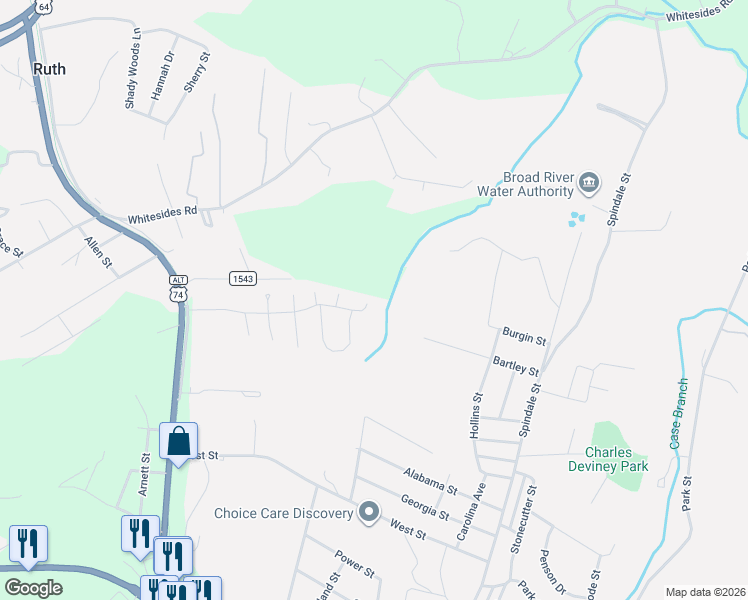 map of restaurants, bars, coffee shops, grocery stores, and more near in Spindale