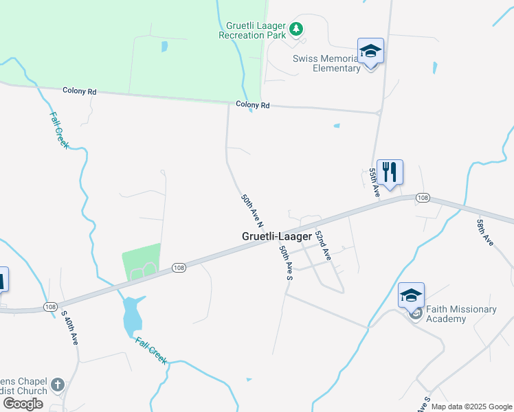 map of restaurants, bars, coffee shops, grocery stores, and more near 122 50th Avenue North in Gruetli-Laager