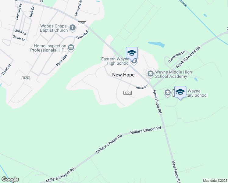 map of restaurants, bars, coffee shops, grocery stores, and more near 207 Duffy Drive in Goldsboro