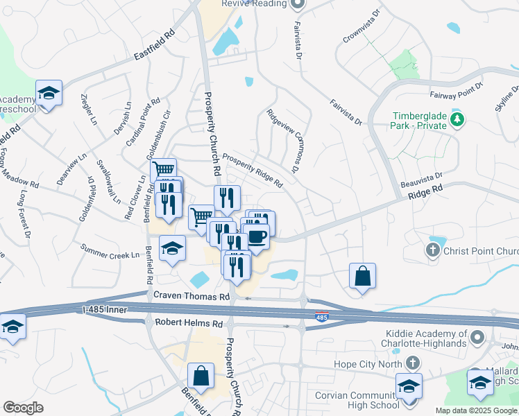 map of restaurants, bars, coffee shops, grocery stores, and more near in Charlotte