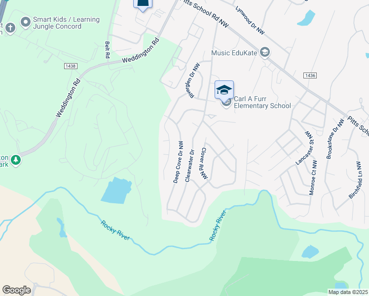 map of restaurants, bars, coffee shops, grocery stores, and more near 2913 Deep Cove Drive Northwest in Concord