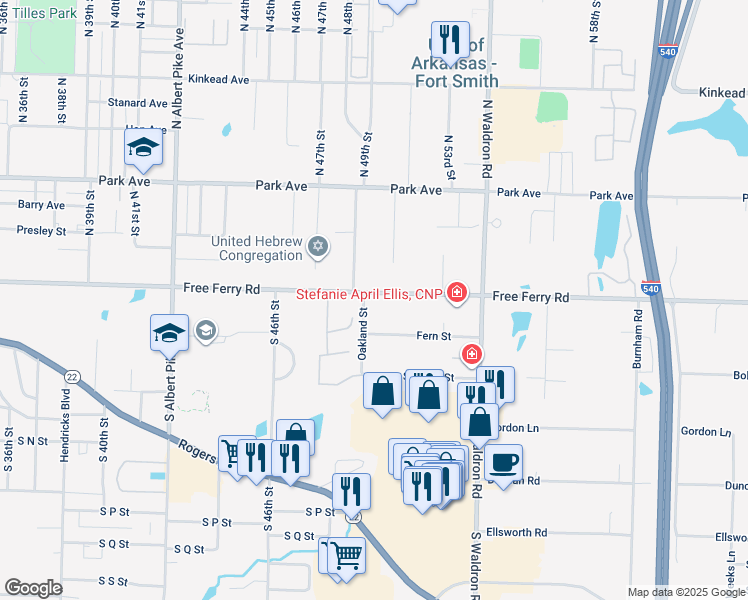 map of restaurants, bars, coffee shops, grocery stores, and more near 4906 Free Ferry Road in Fort Smith