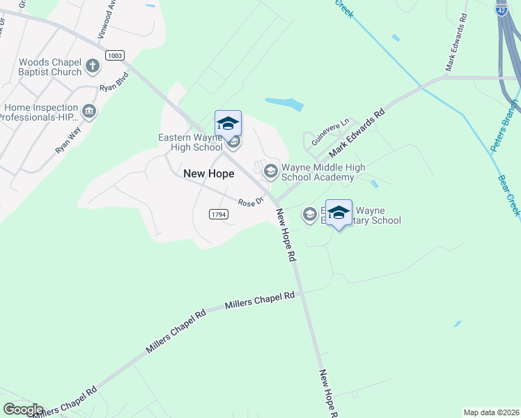 map of restaurants, bars, coffee shops, grocery stores, and more near 102 Rose Drive in Goldsboro