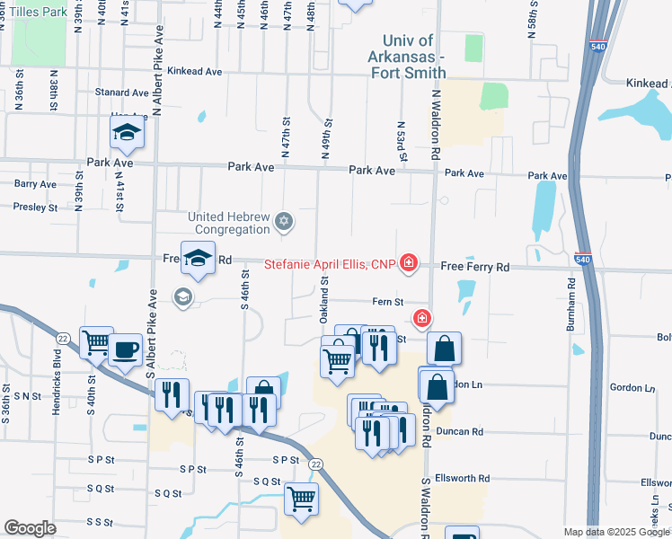 map of restaurants, bars, coffee shops, grocery stores, and more near 4906 Free Ferry Road in Fort Smith
