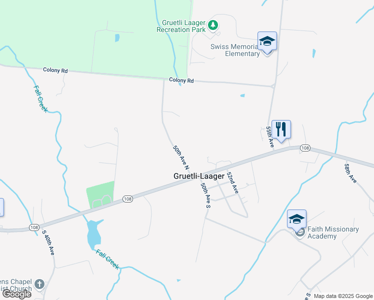 map of restaurants, bars, coffee shops, grocery stores, and more near 122 50th Avenue in Gruetli-Laager