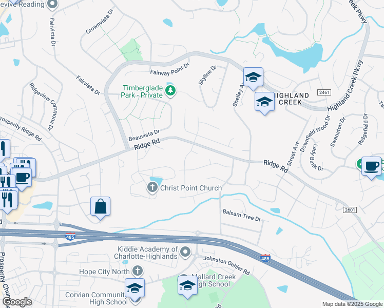 map of restaurants, bars, coffee shops, grocery stores, and more near 2011 Highland Knoll Drive in Charlotte