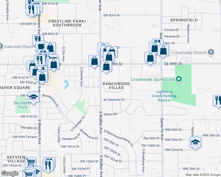 map of restaurants, bars, coffee shops, grocery stores, and more near 9322 South Hudson Avenue in Oklahoma City