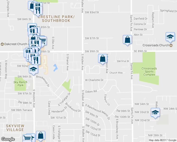 map of restaurants, bars, coffee shops, grocery stores, and more near 9322 South Hudson Avenue in Oklahoma City
