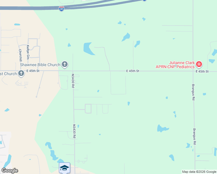 map of restaurants, bars, coffee shops, grocery stores, and more near 43203 East 45th Street in Shawnee