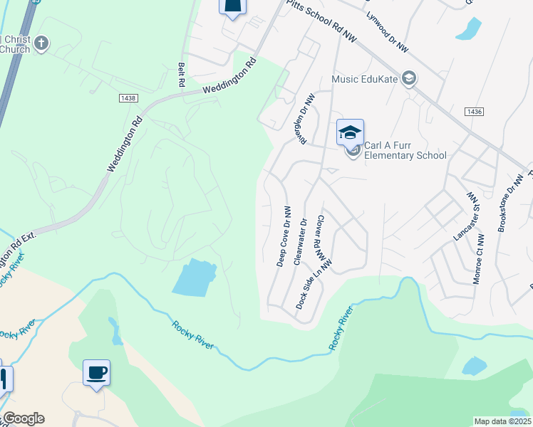 map of restaurants, bars, coffee shops, grocery stores, and more near 2860 Island Point Drive Northwest in Concord