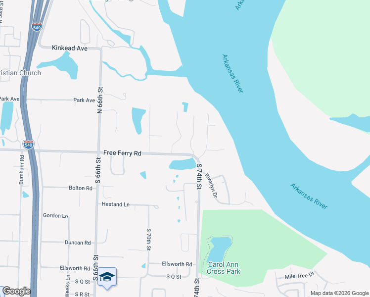 map of restaurants, bars, coffee shops, grocery stores, and more near 7223 Free Ferry Road in Fort Smith