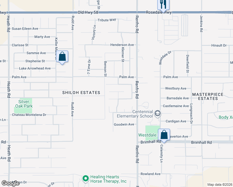 map of restaurants, bars, coffee shops, grocery stores, and more near 14709 Shaker Crest Place in Bakersfield