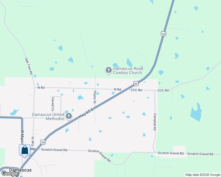 map of restaurants, bars, coffee shops, grocery stores, and more near 16522 U.S. 65 in Damascus