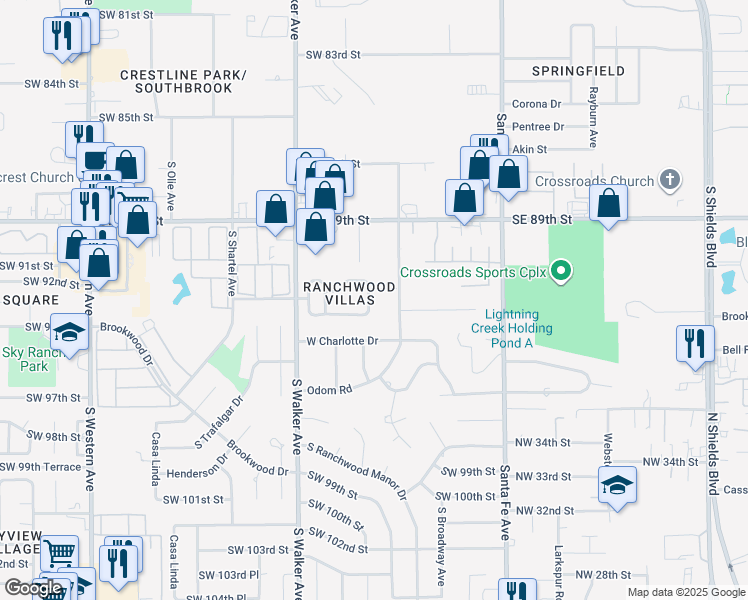 map of restaurants, bars, coffee shops, grocery stores, and more near 9308 South Harvey Ave. in Oklahoma City