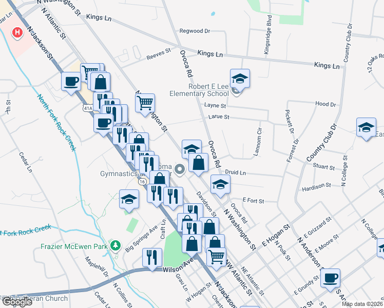 map of restaurants, bars, coffee shops, grocery stores, and more near 202 Tulsa Avenue in Tullahoma