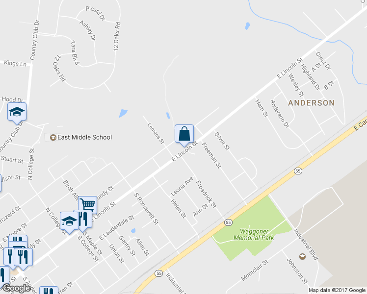 map of restaurants, bars, coffee shops, grocery stores, and more near 1429 E Lincoln St in Tullahoma