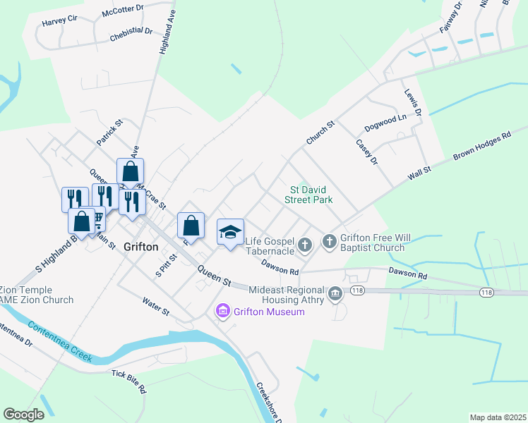 map of restaurants, bars, coffee shops, grocery stores, and more near 516 Stokes Ln in Grifton