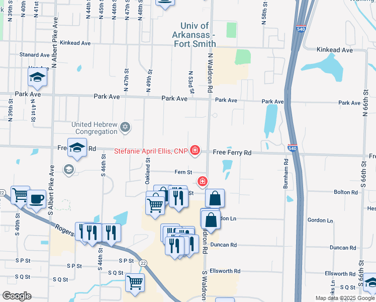 map of restaurants, bars, coffee shops, grocery stores, and more near 5209 Free Ferry Road in Fort Smith
