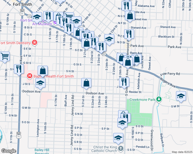 map of restaurants, bars, coffee shops, grocery stores, and more near 918 South 23rd Street in Fort Smith
