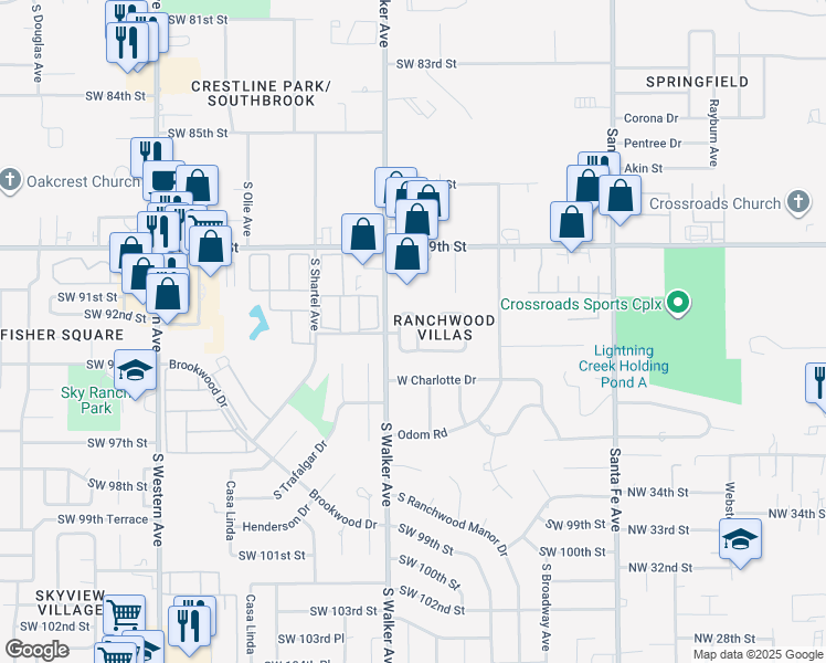 map of restaurants, bars, coffee shops, grocery stores, and more near 9322 South Hudson Avenue in Oklahoma City