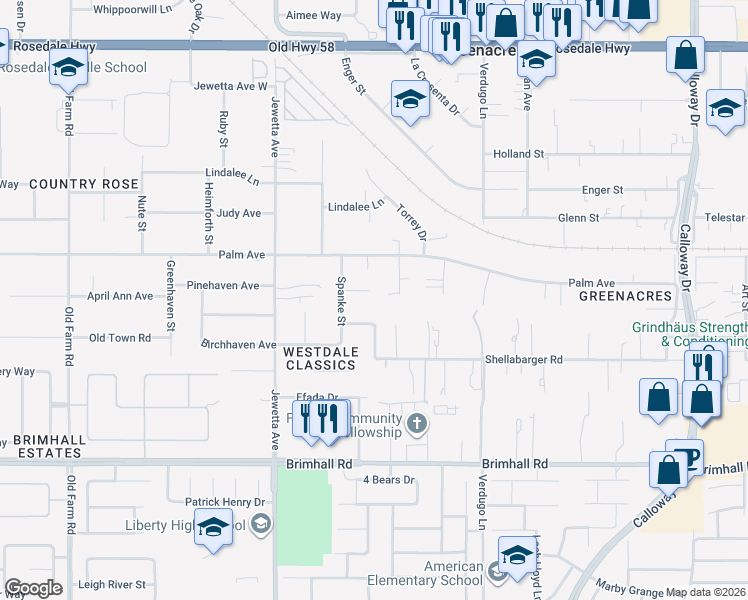 map of restaurants, bars, coffee shops, grocery stores, and more near 10905 Melocoton Court in Bakersfield