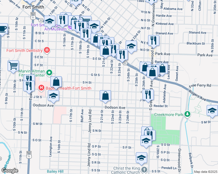 map of restaurants, bars, coffee shops, grocery stores, and more near 918 South 22nd Street in Fort Smith