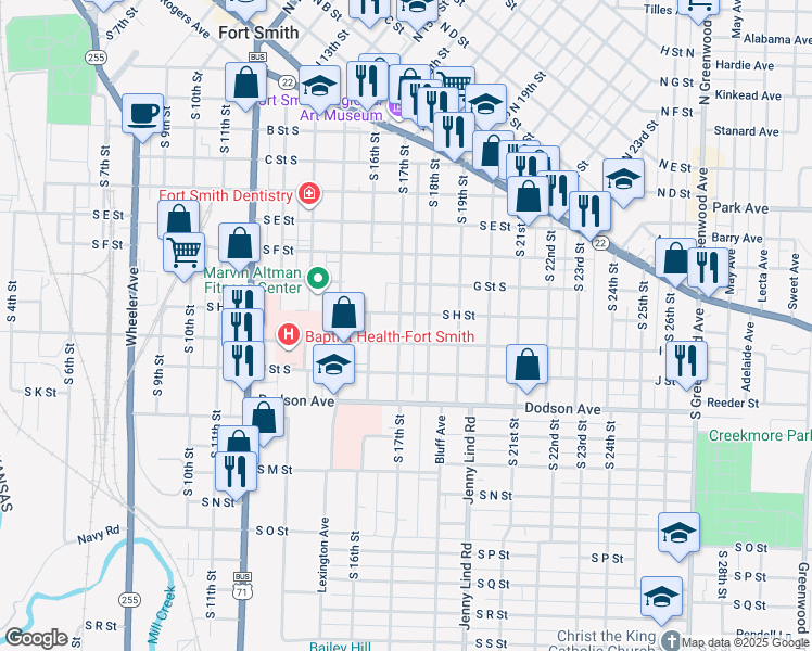 map of restaurants, bars, coffee shops, grocery stores, and more near 915 South 17th Street in Fort Smith