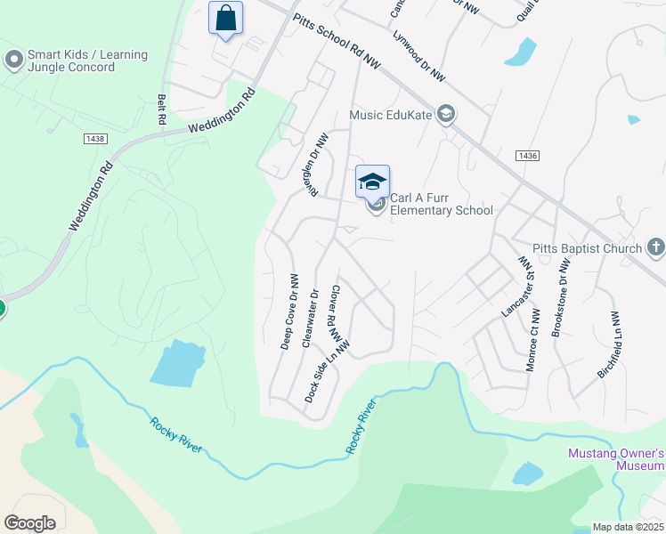 map of restaurants, bars, coffee shops, grocery stores, and more near 4079 Clover Road Northwest in Concord