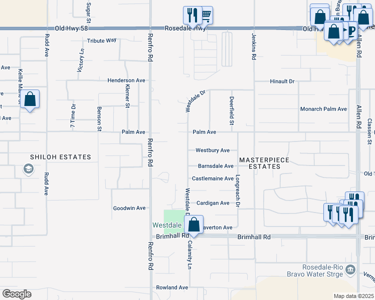 map of restaurants, bars, coffee shops, grocery stores, and more near 15200 Westdale Drive in Bakersfield