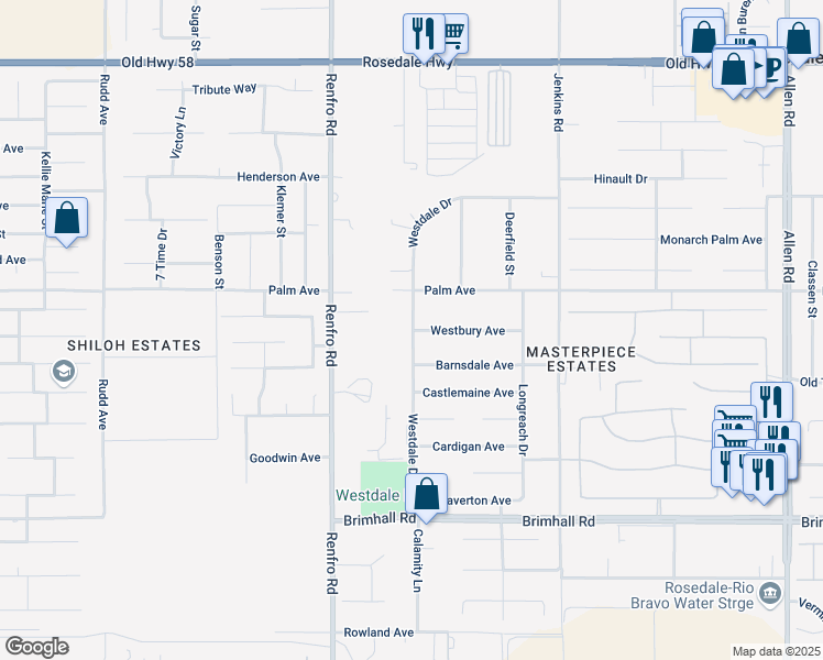 map of restaurants, bars, coffee shops, grocery stores, and more near 14113 Westbury Avenue in Bakersfield